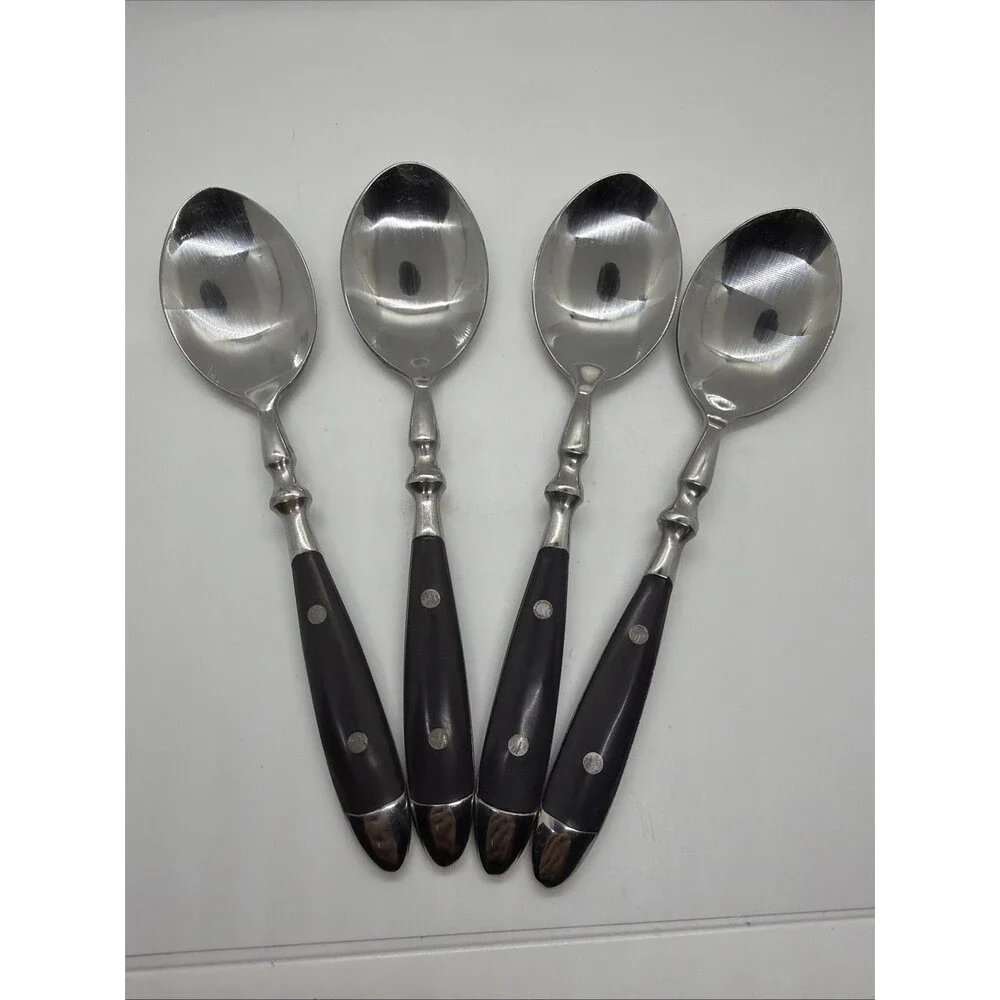 Vintage Williams-Sonoma Cafe-Black Stainless Flatware Used 4 Soup Spoons
